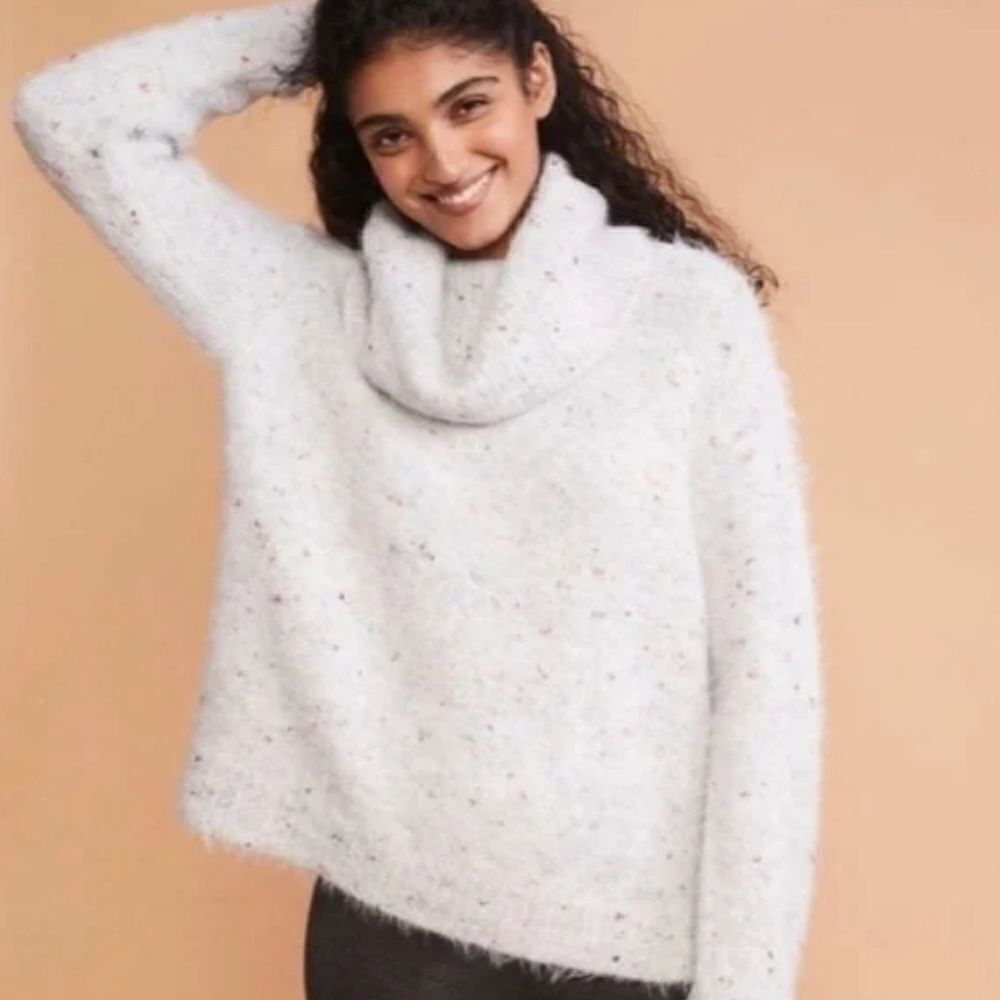 LOU & GREY LOFT Fuzzy Turtleneck Speckled Thick Knit Sweater